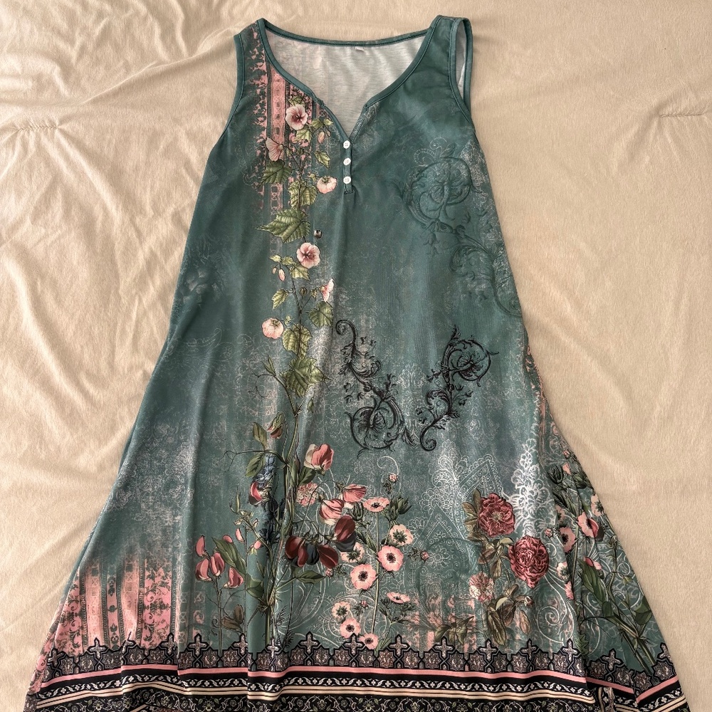 V-Neck Floral A-line Dress